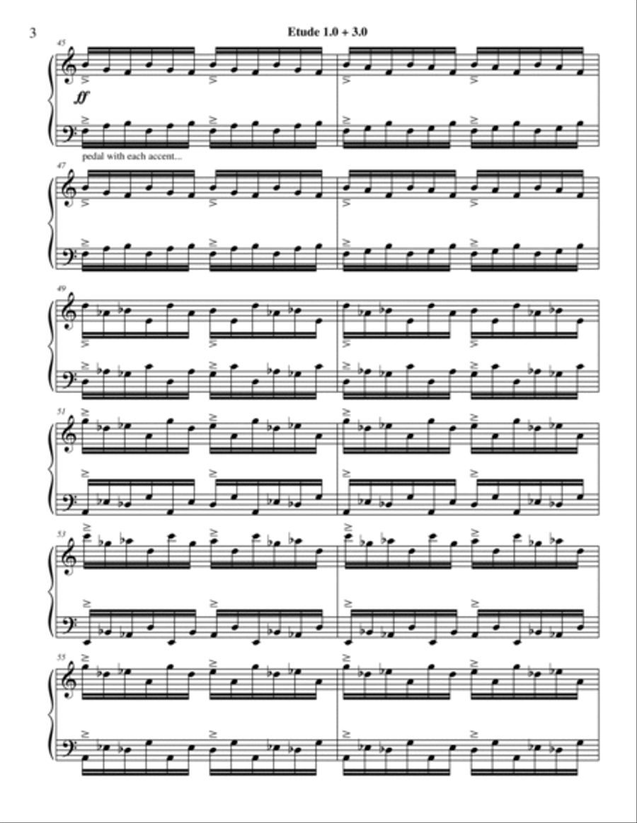 Etude 1.0 + 3.0 for Piano Solo from 25 Etudes using Symmetry, Mirroring and Intervals Piano Method scores gallery preview page 3