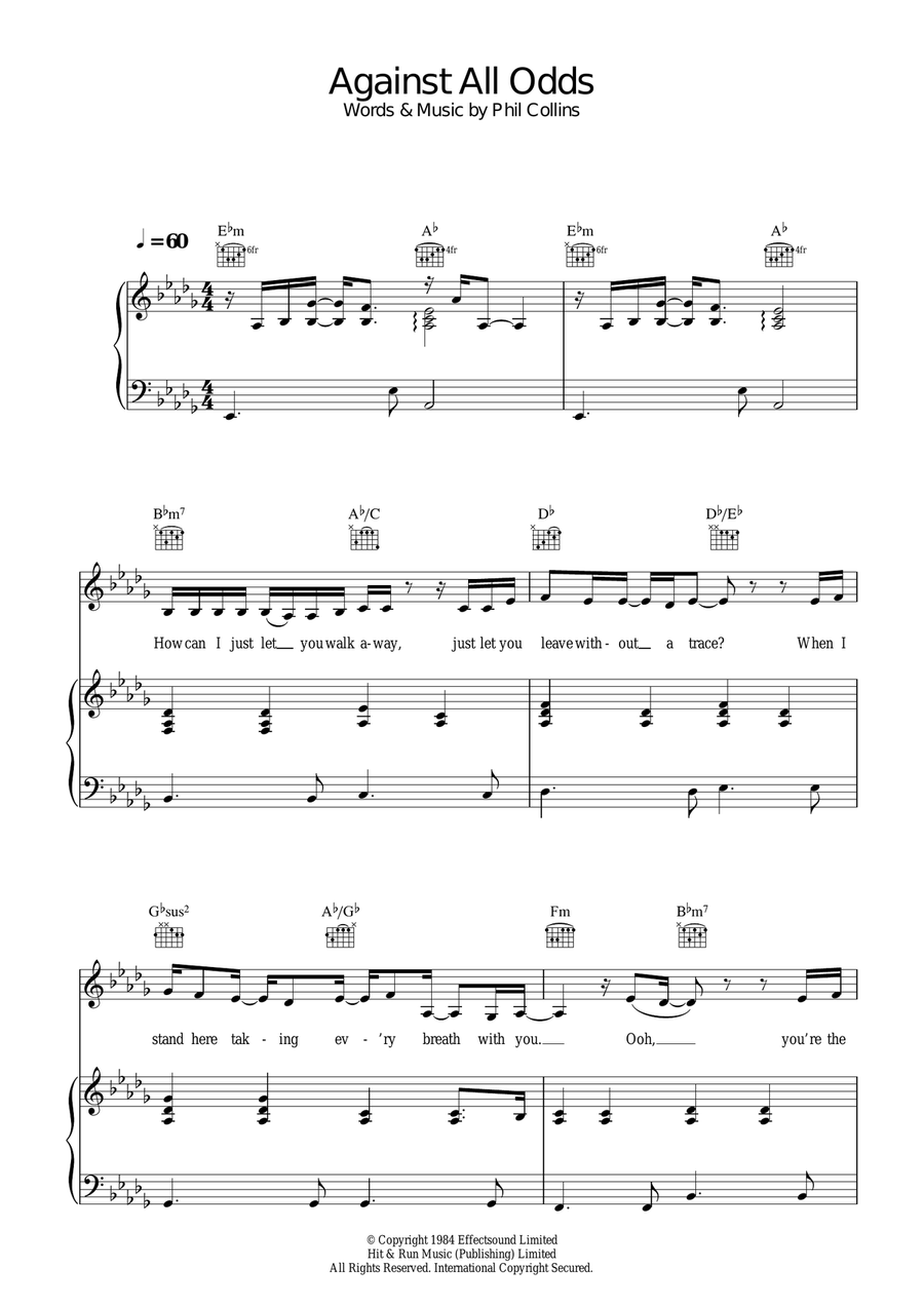 Against All Odds (Take A Look At Me Now) Piano, Vocal scores gallery preview page 1
