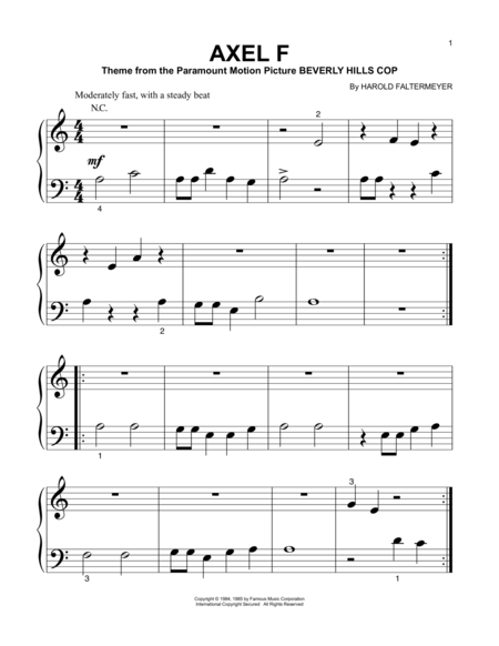 Axel F by Harold Faltermeyer Easy Piano - Digital Sheet Music