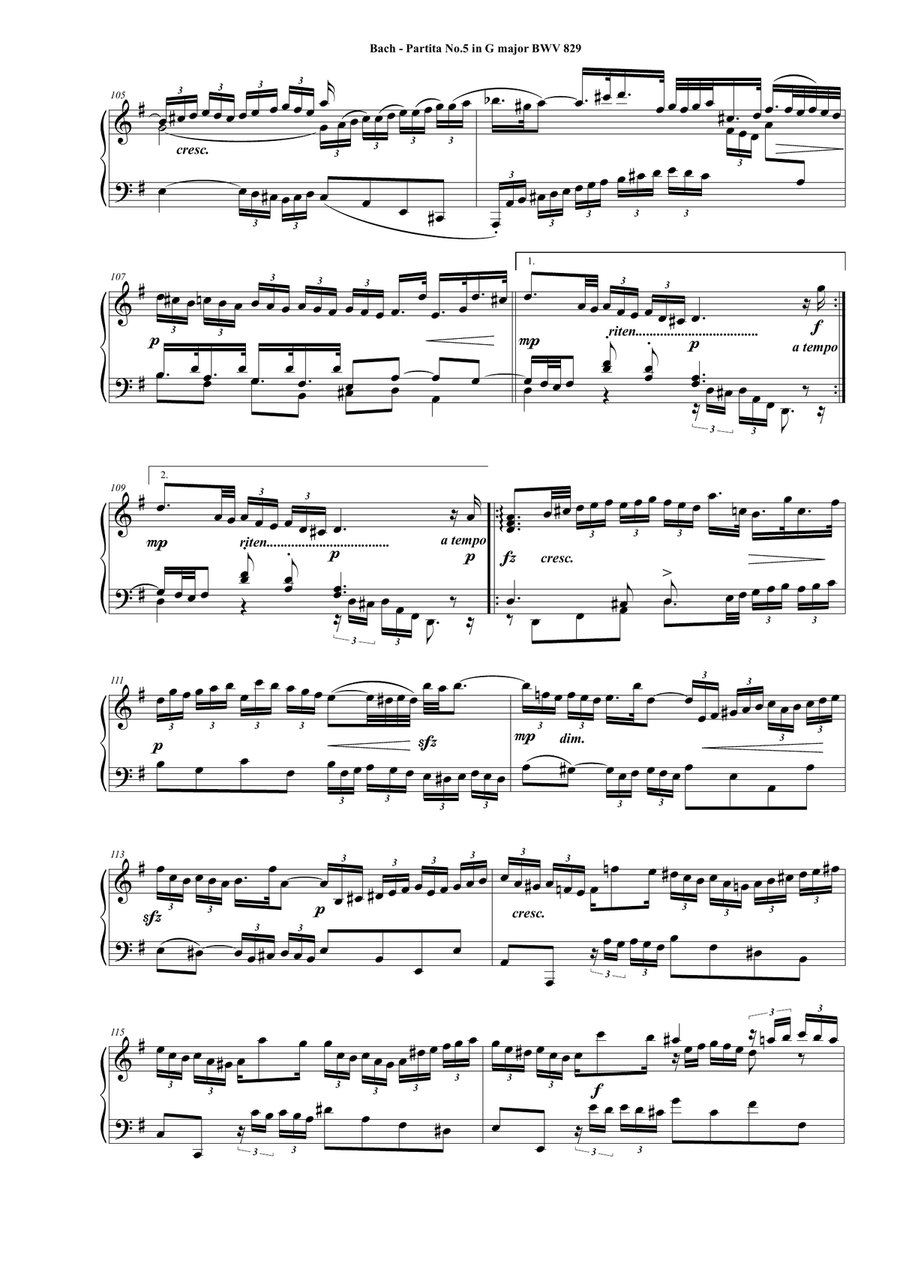 Bach - Partita No.5 in G major BWV 829 for Piano Piano Solo scores gallery preview page 5