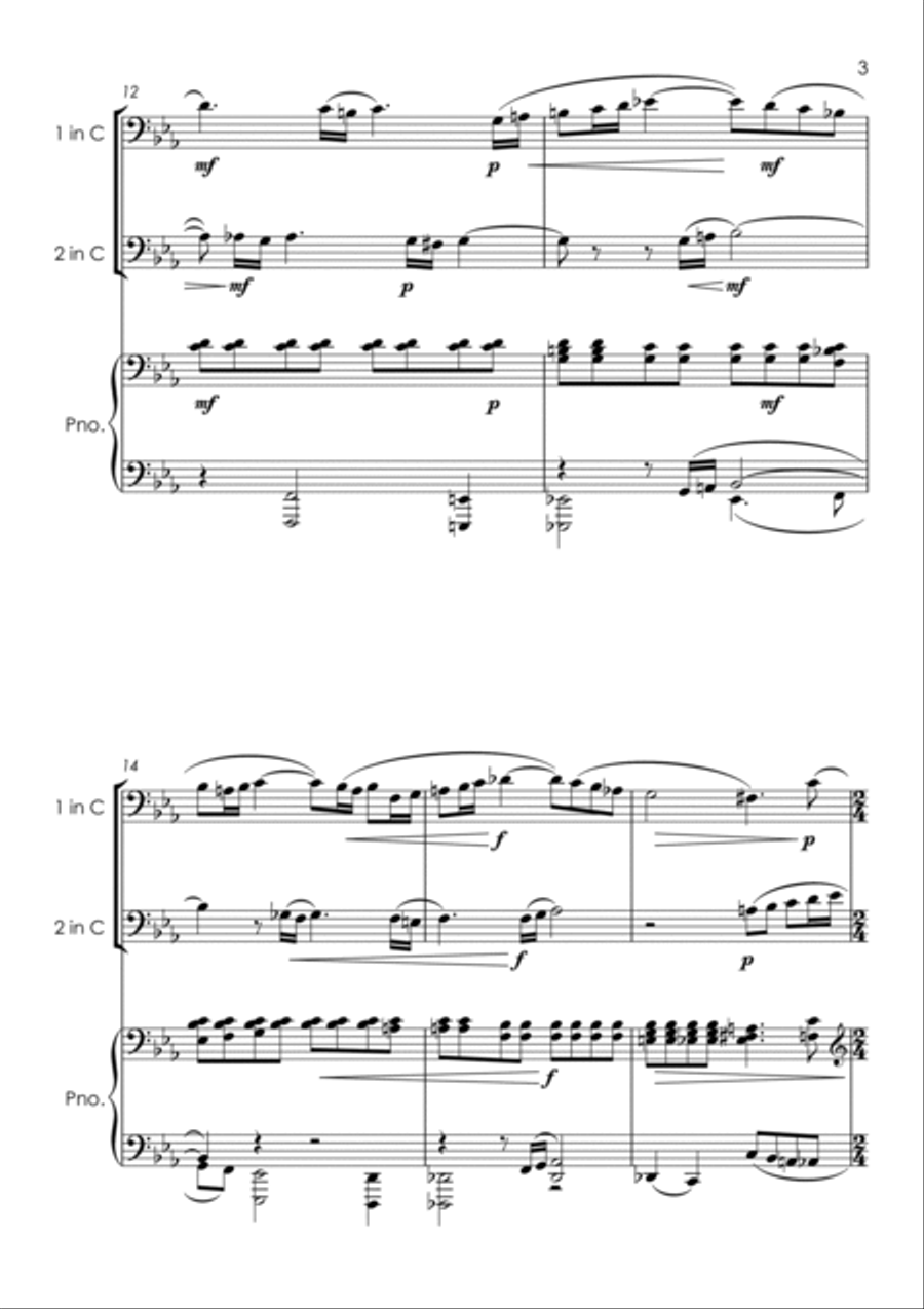 Vocalise (Rachmaninoff) - trombone and/or euphonium duet and piano with FREE BACKING TRACK Trombone Duet scores gallery preview page 4
