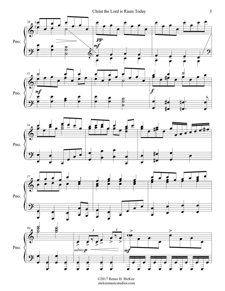 Christ the Lord is Risen Today - Easter Piano Solo Piano Solo scores gallery preview page 3
