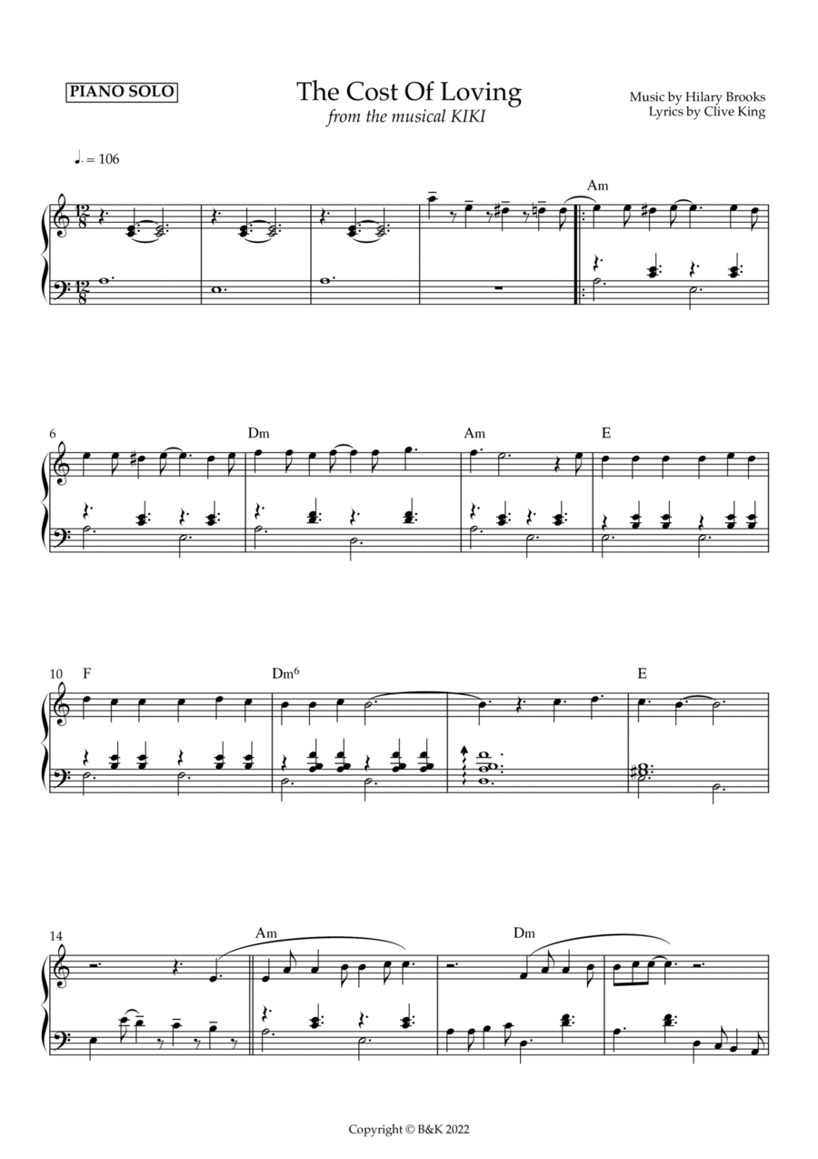 THE COST OF LOVING piano solo Piano Solo scores gallery preview page 1