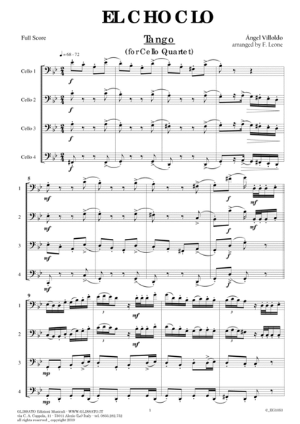 El Choclo - tango for Cello Quartet (score and parts) image number null