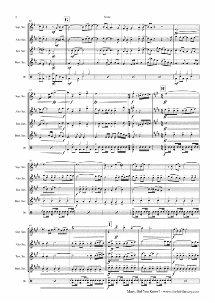 Mary, Did You Know? Saxophone Quartet scores gallery preview page 4