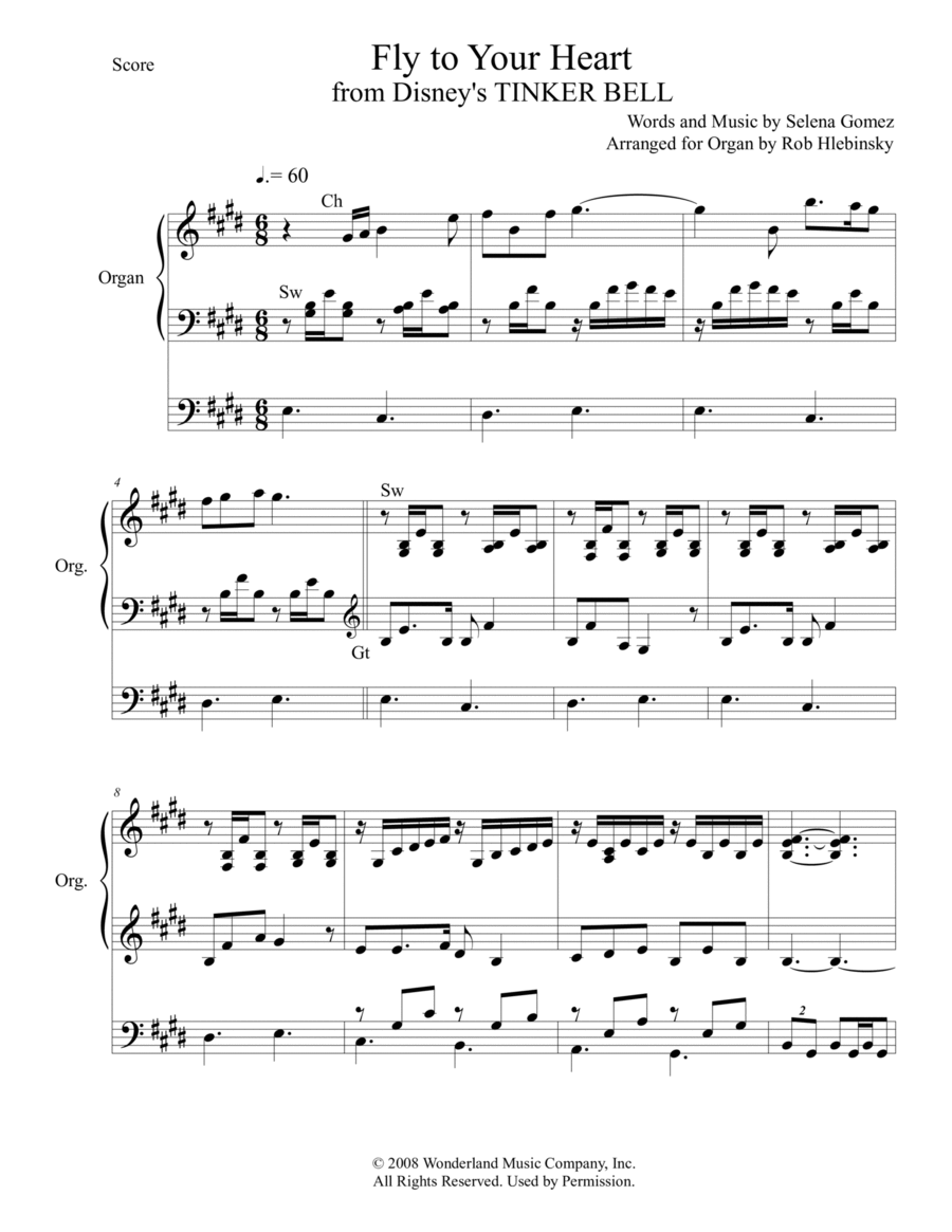 Fly To Your Heart Organ Solo scores gallery preview page 1