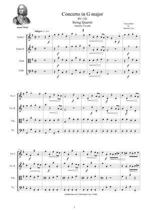 Book cover for Vivaldi - Concerto in G major RV 150 for String Quartet