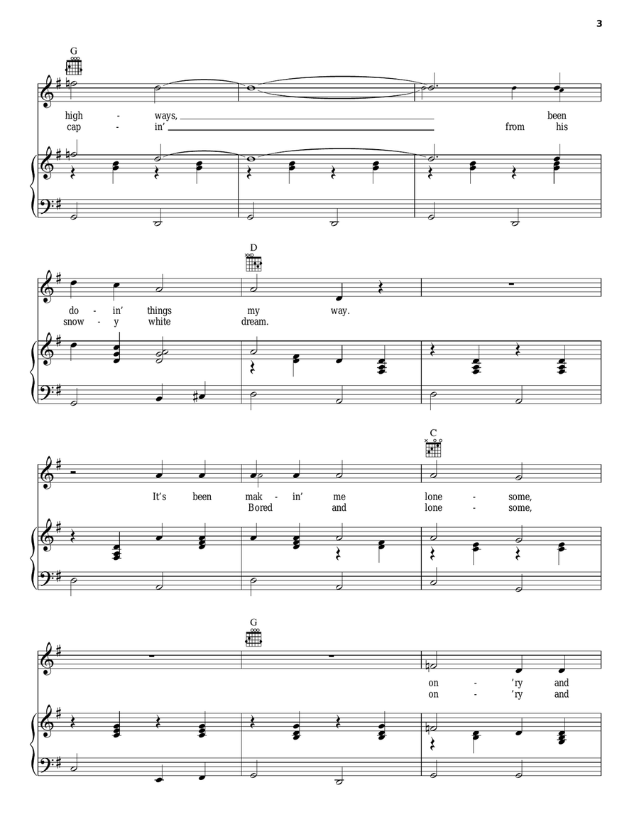 Lonesome, On'ry And Mean Piano, Vocal, Guitar scores gallery preview page 3