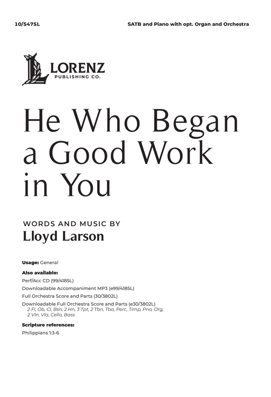 He Who Began a Good Work in You 4-Part scores gallery preview page 1