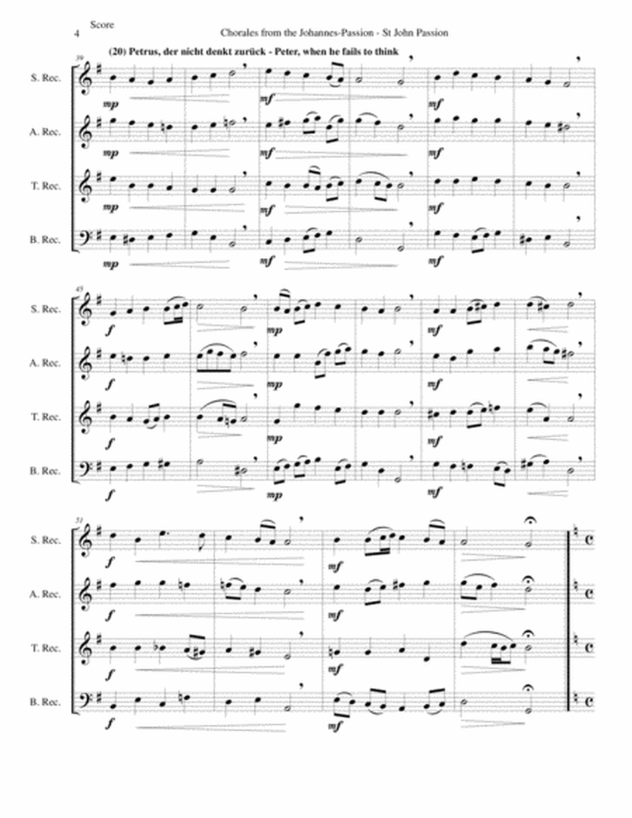 Chorales from the Johannes-Passion (St John Passion) for recorder quartet image number null