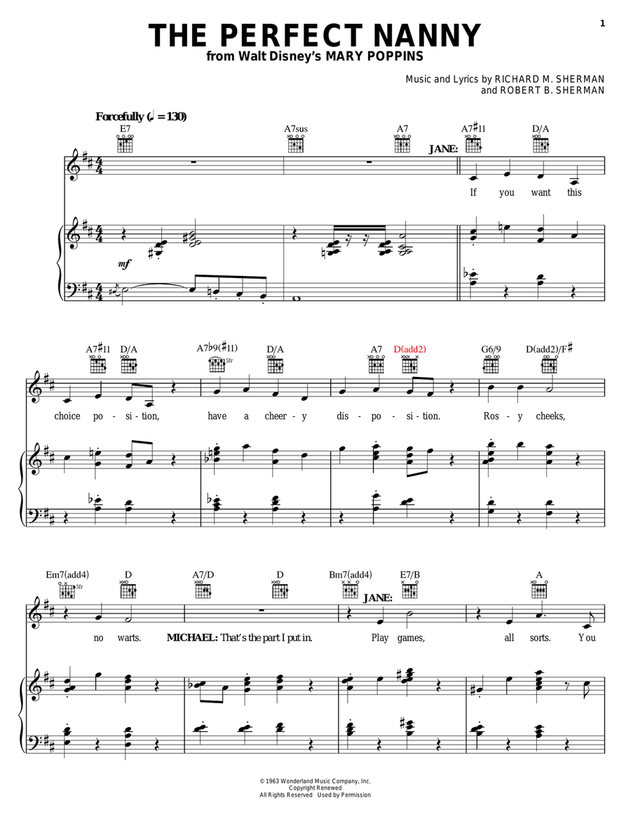 The Perfect Nanny Piano, Vocal, Guitar scores gallery preview page 1