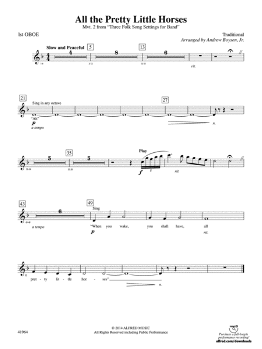 All the Pretty Little Horses: Oboe Concert Band scores gallery preview page 1