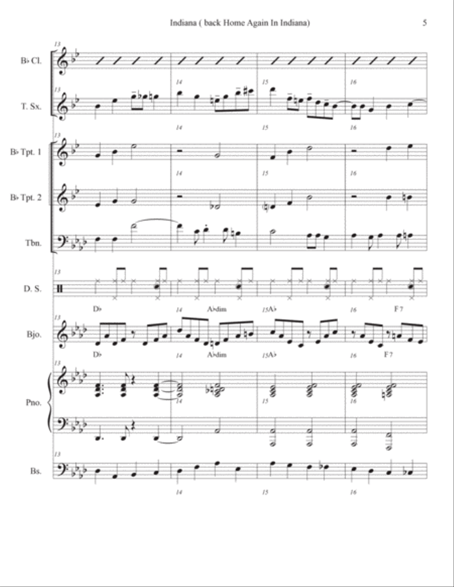 Indiana (back Home Again In Indiana) Jazz Ensemble scores gallery preview page 5