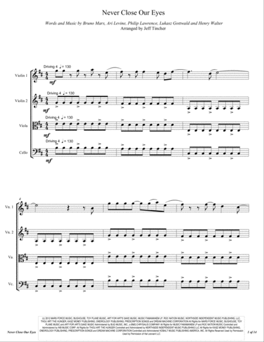 Never Close Our Eyes String Quartet scores gallery preview page 2