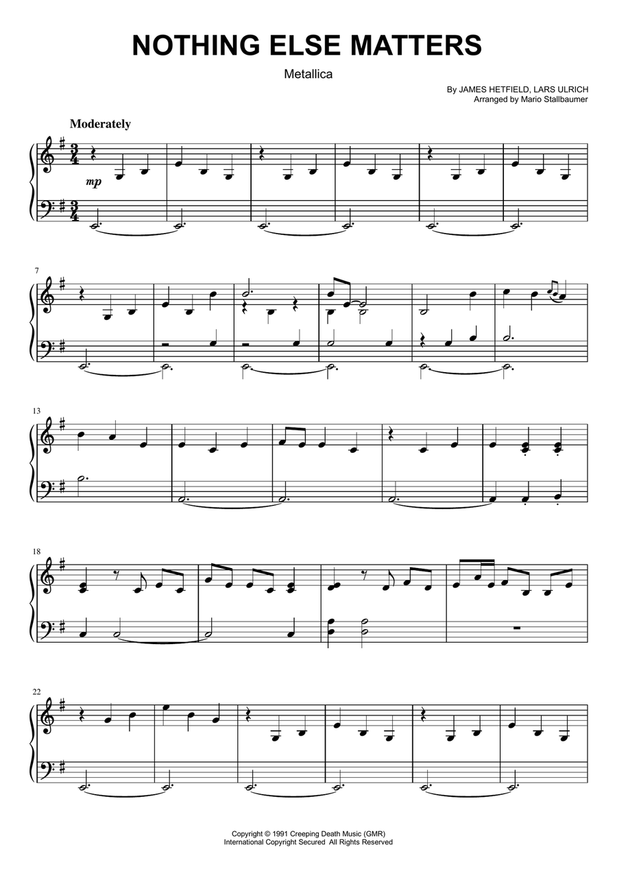 Nothing Else Matters by Metallica Piano, Vocal - Digital Sheet Music