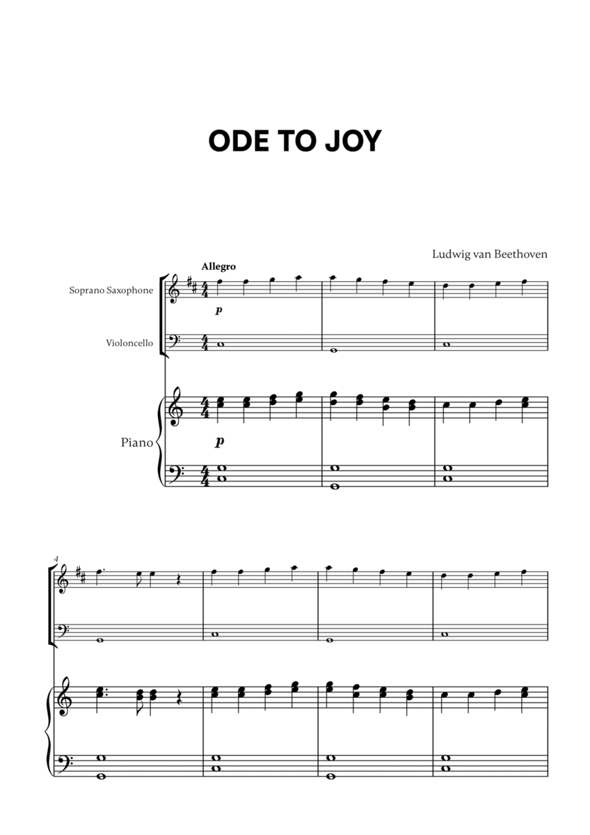 Beethoven - Ode to Joy for Soprano Saxophone, Cello and Piano image number null