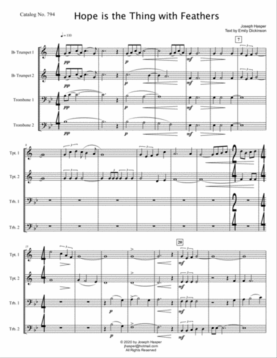 Hope Is The Thing With Feathers (Brass Quartet) Brass Quartet scores gallery preview page 2