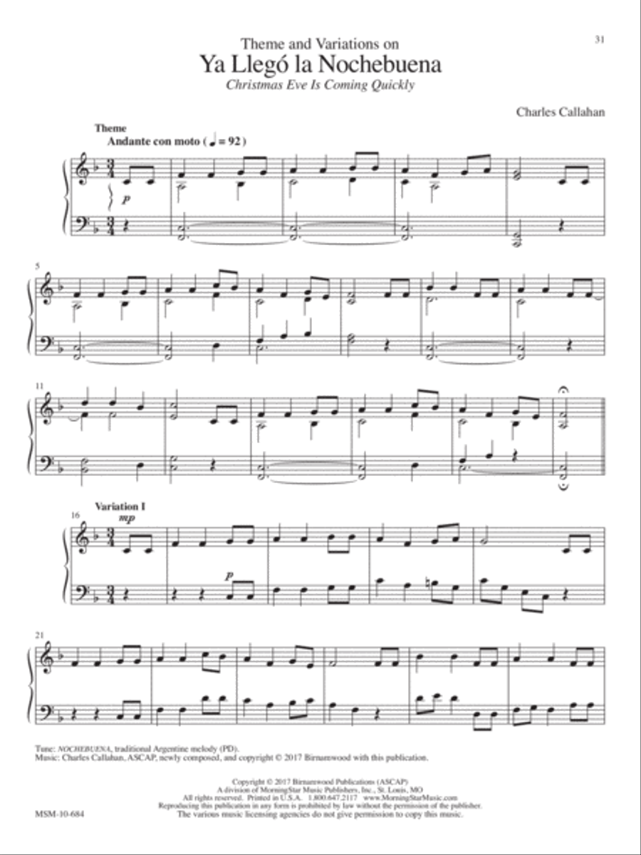 Theme and Variations on Ya Lleg√≥ la Nochebuena (Christmas Eve Is Coming Quickly) Organ scores gallery preview page 1