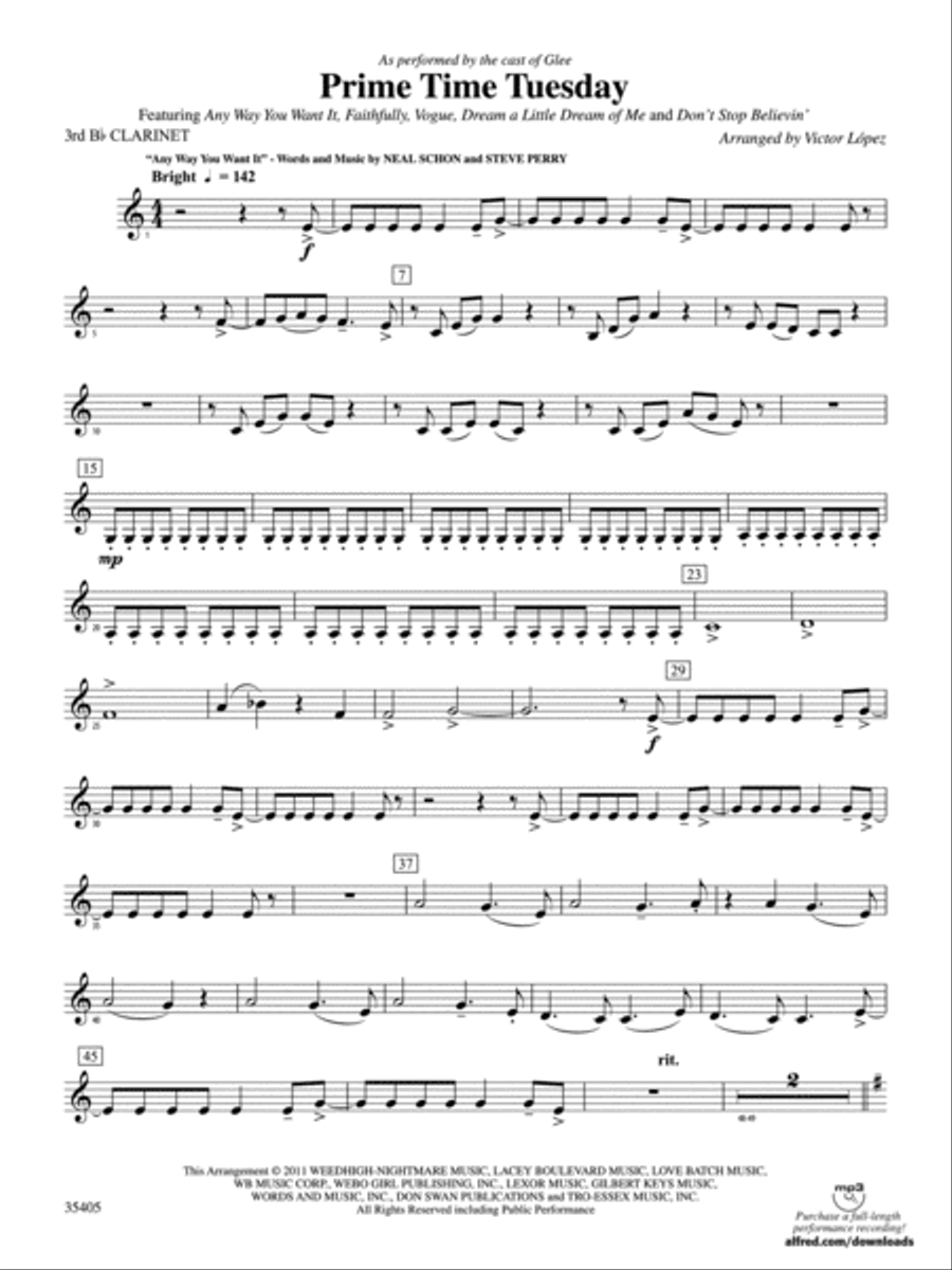Prime Time Tuesday: 3rd B-flat Clarinet Concert Band scores gallery preview page 1