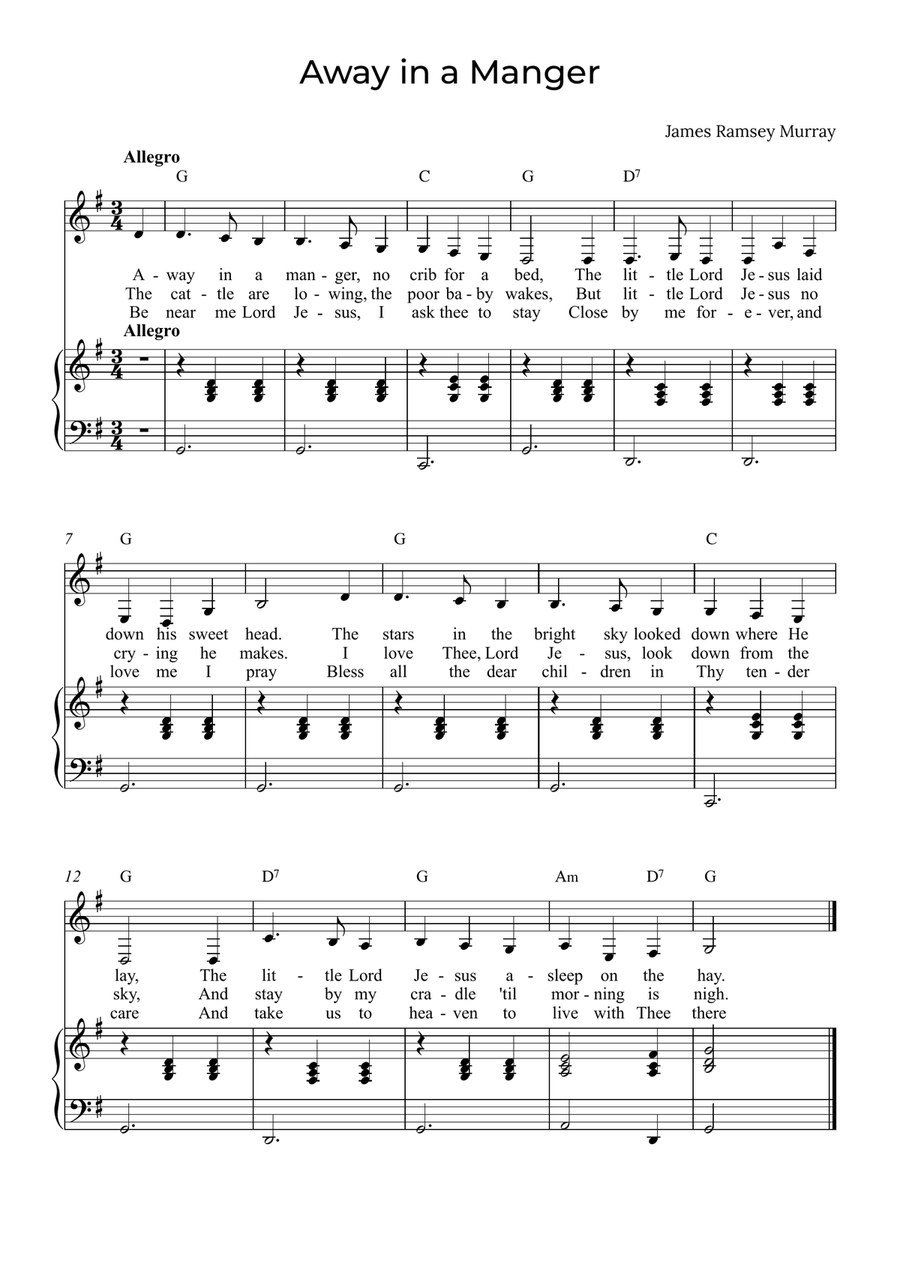 Away in a Manger - Alto with chords in G image number null