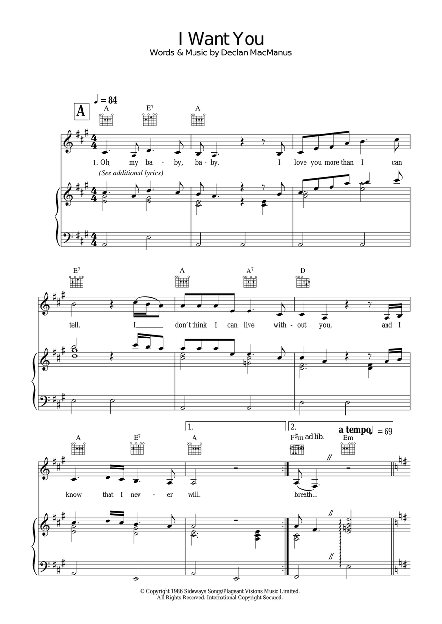 I Want You Piano, Vocal scores gallery preview page 1