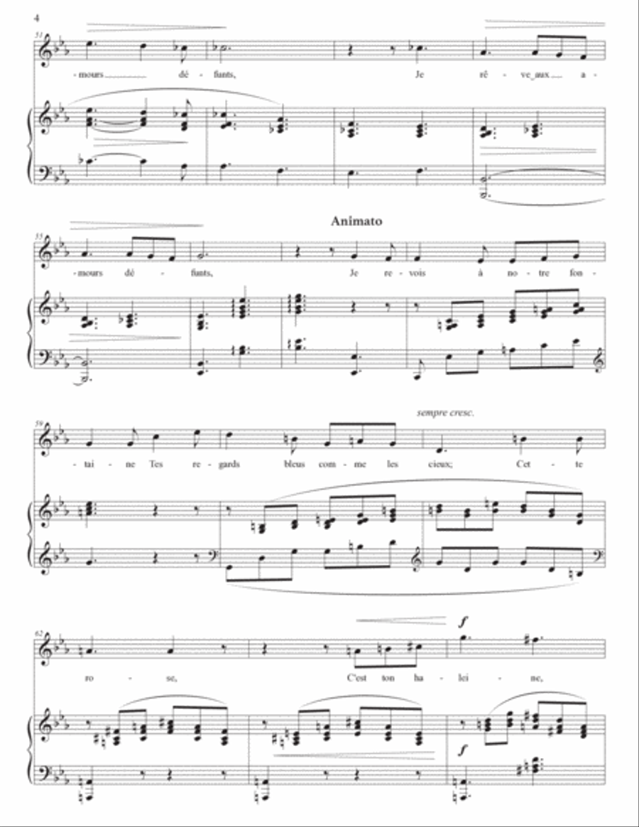 DEBUSSY: Nuit d'étoiles (transposed to E-flat major, D major, and D-flat major) Voice scores gallery preview page 5