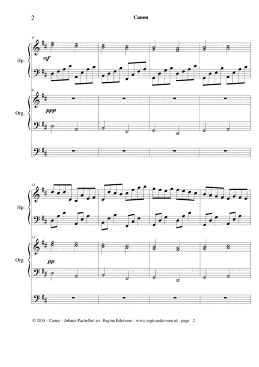 Canon in D - harp and organ Harp scores gallery preview page 2