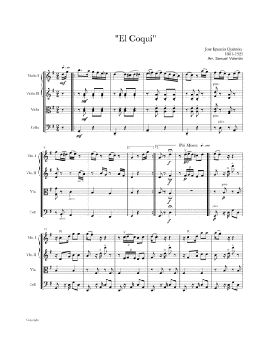 El Coquí String Quartet scores gallery preview page 1