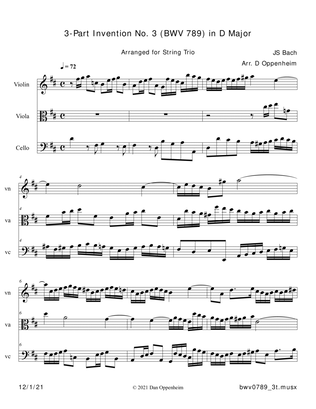 Bach: 3-Part Invention No. 3 (BWV 789) in D Major; arr. to String Trio
