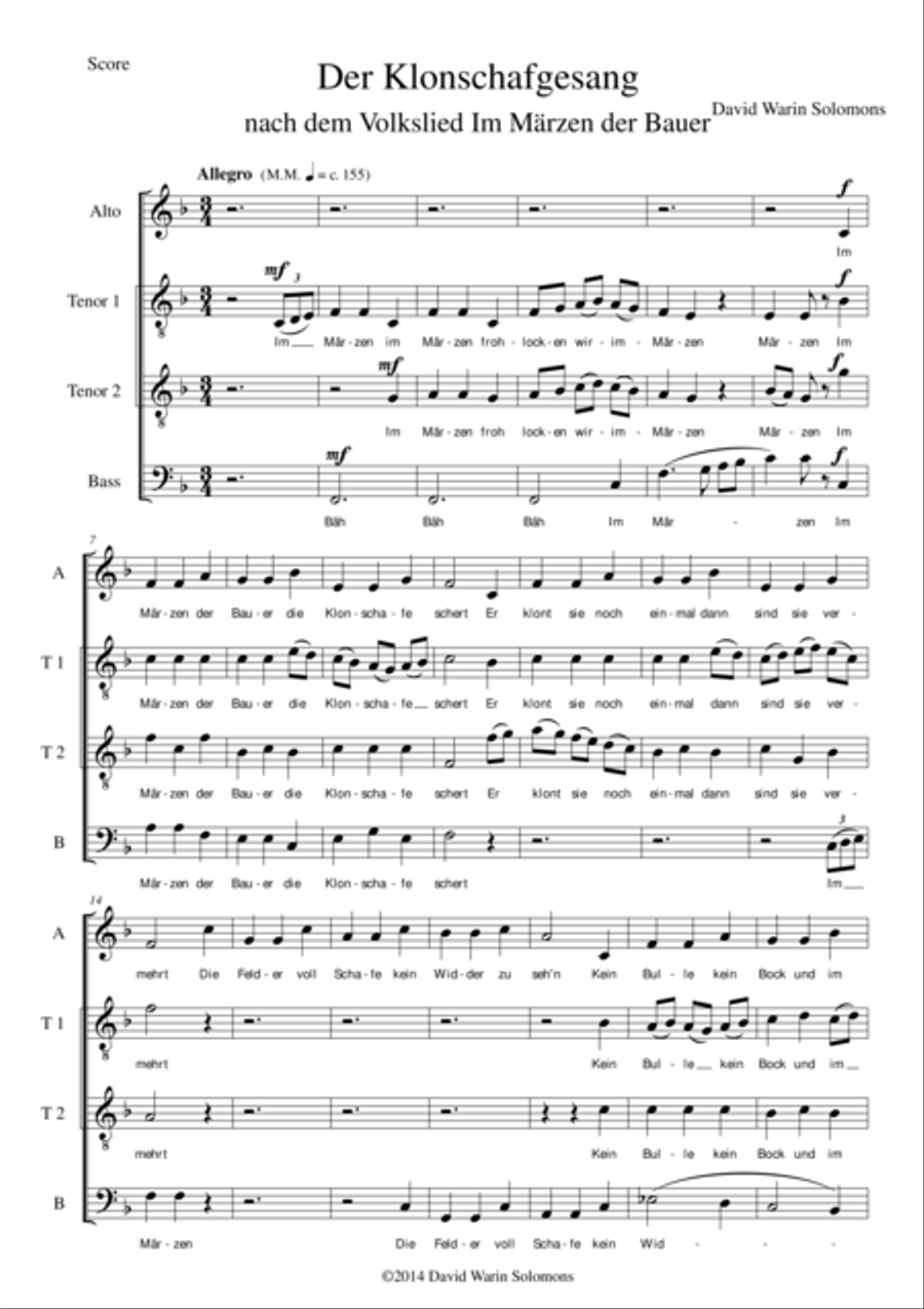 Der Klonschafgesang for male voice choir (ATTB) 4-Part scores gallery preview page 1
