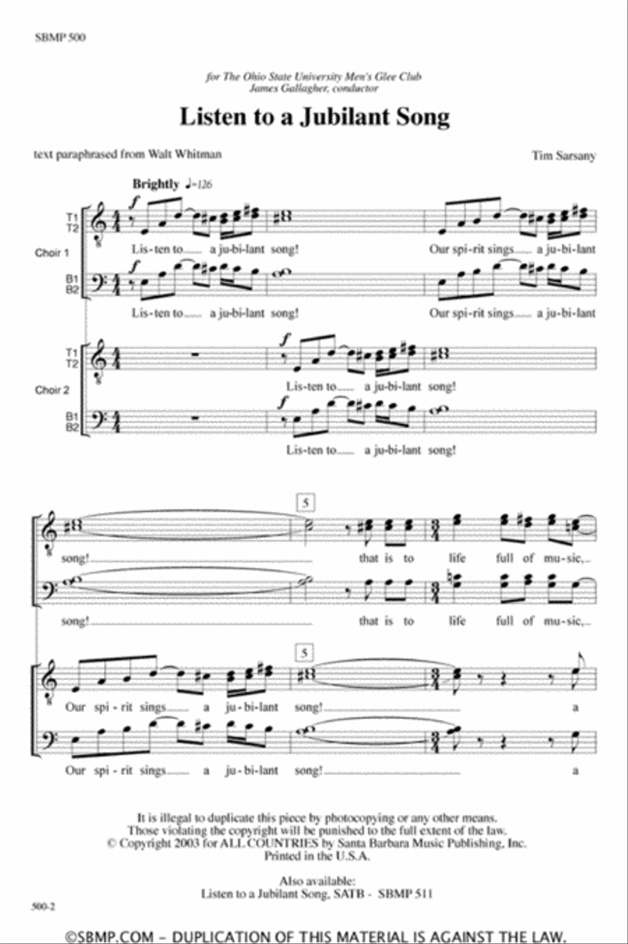 Listen to a Jubilant Song - TTBB Octavo TTBB scores gallery preview page 2
