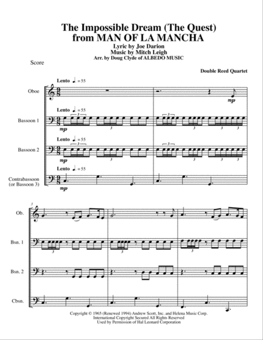 The Impossible Dream Woodwind Quartet scores gallery preview page 1