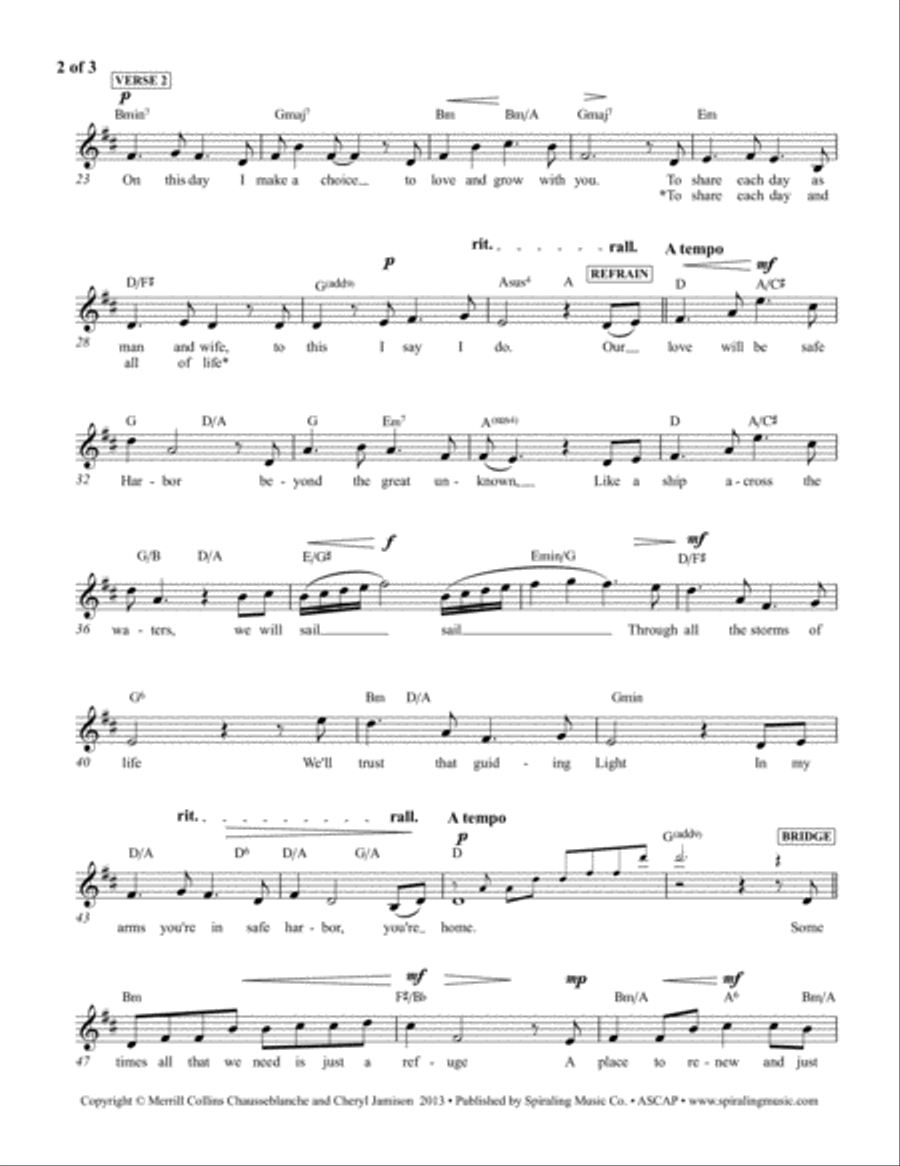 Safe Harbor vocal/piano lead sheet in D Voice scores gallery preview page 2