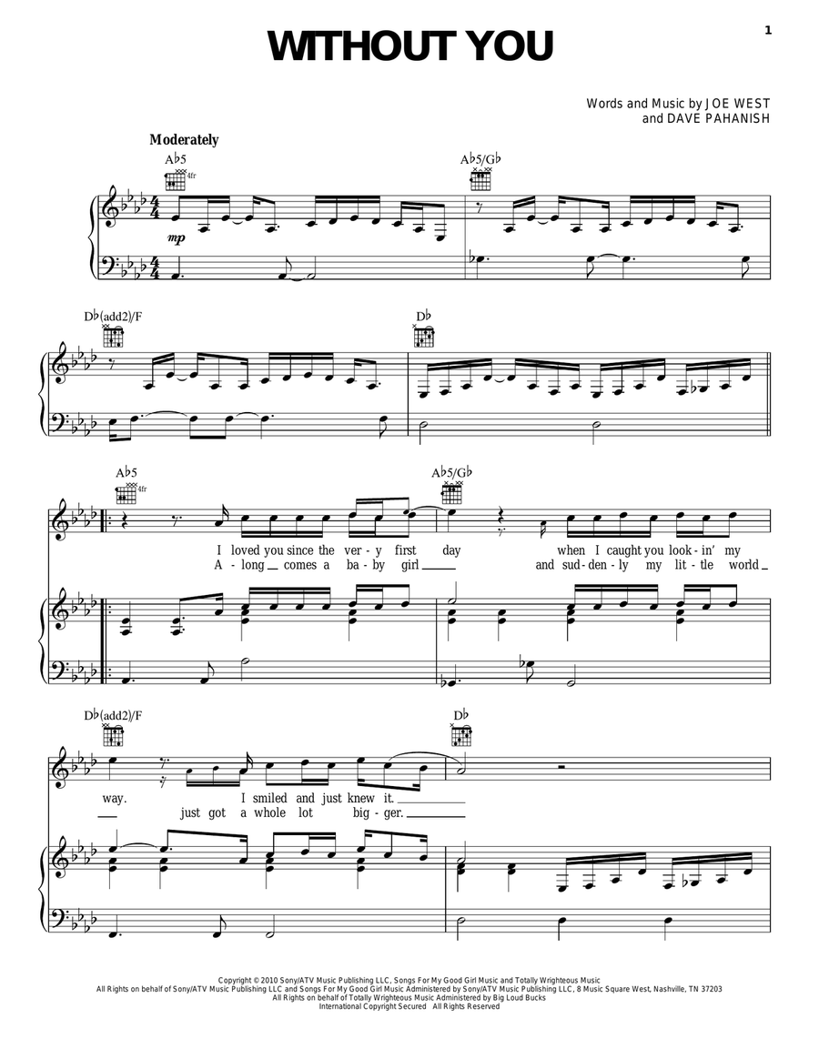 Without You Piano, Vocal, Guitar scores gallery preview page 1