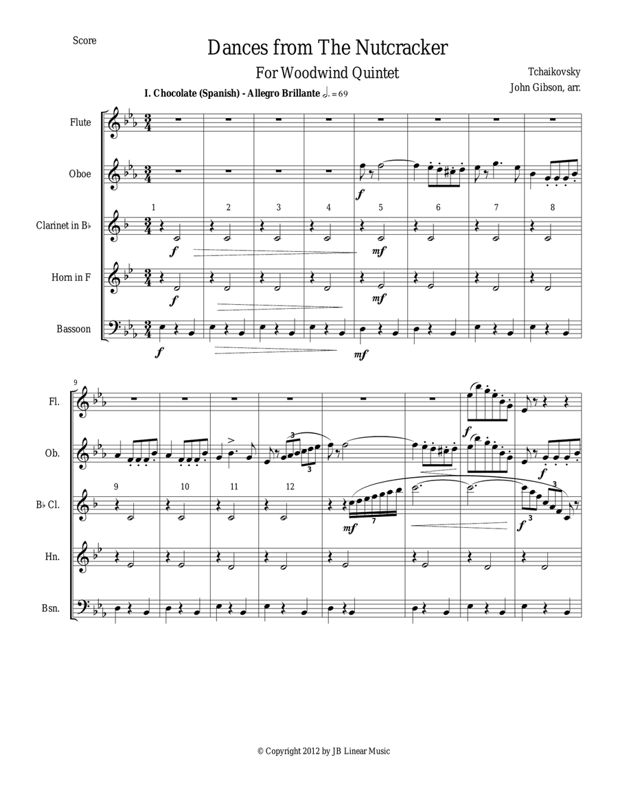 Six Dances from The Nutcracker by Tchaikowsky for Woodwind Quintet Woodwind Quintet scores gallery preview page 1