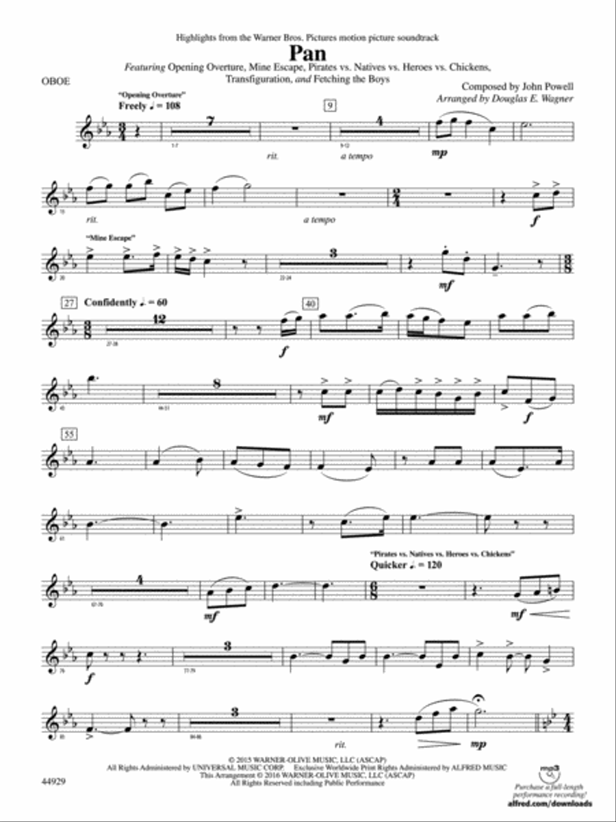 Pan: Highlights from the Warner Bros. Pictures Motion Picture Soundtrack: Oboe Concert Band scores gallery preview page 1