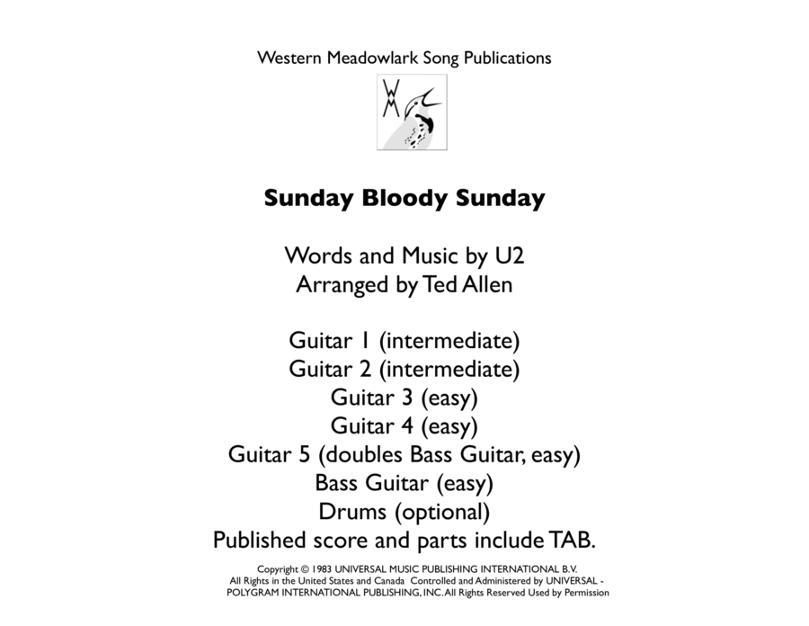 Sunday Bloody Sunday Guitar Ensemble scores gallery preview page 1