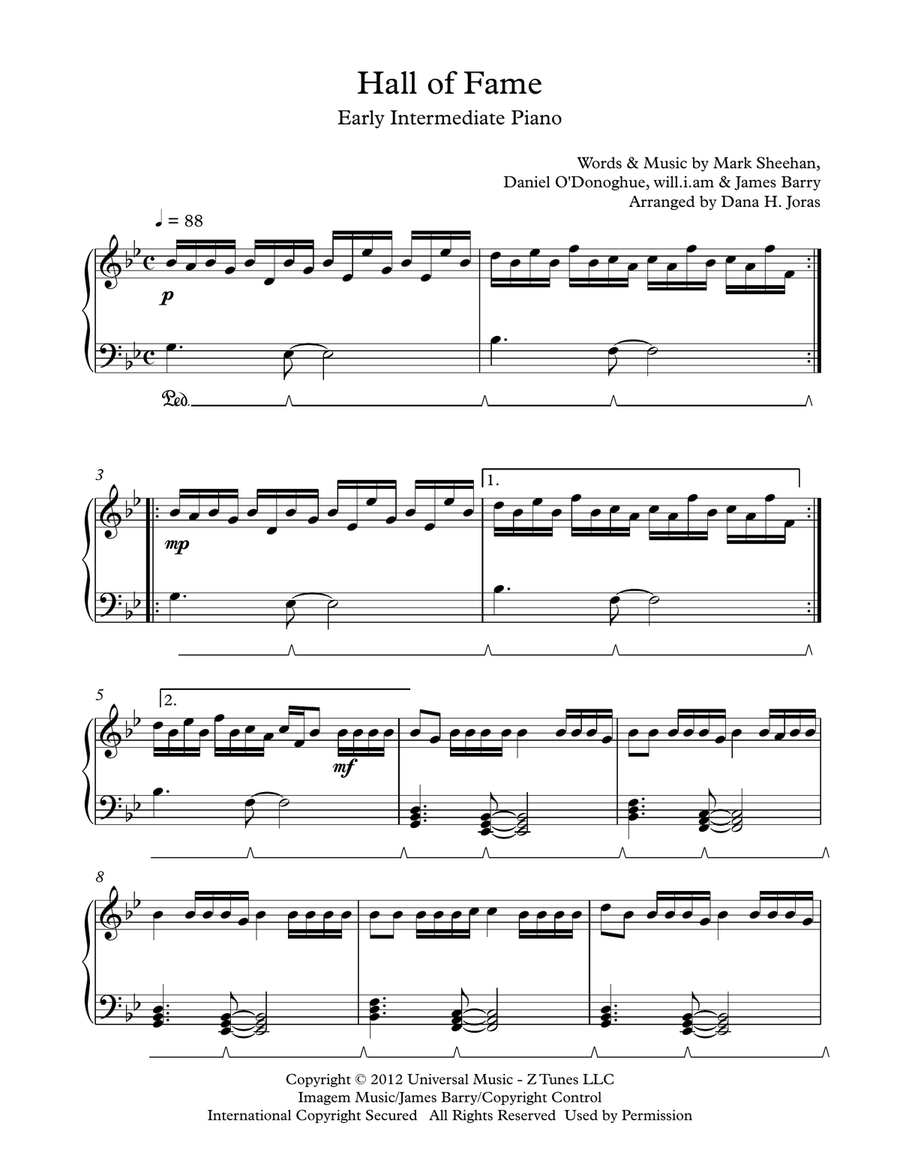 Hall Of Fame Piano Solo scores gallery preview page 1