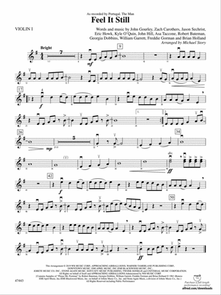 Feel It Still: 1st Violin String Orchestra scores gallery preview page 1