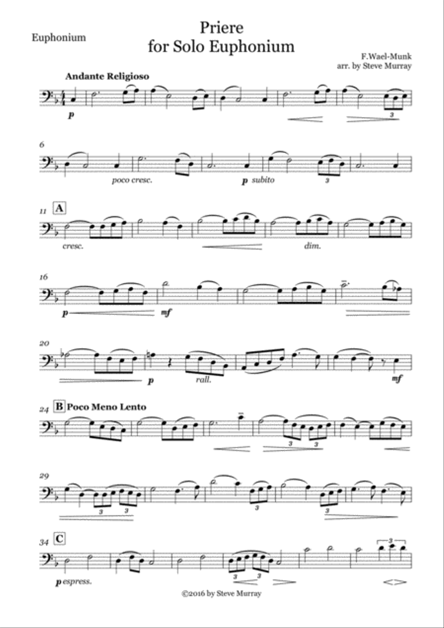 Priere for Euphonium Solo Priere for Euphonium Solo Euphonium scores gallery preview page 1