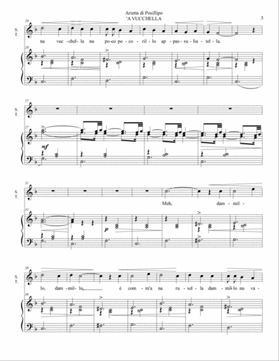 Arietta di Posillipo: 'A VUCCHELLA - F.P Tosti - For Tenor and Piano Tenor Voice scores gallery preview page 3