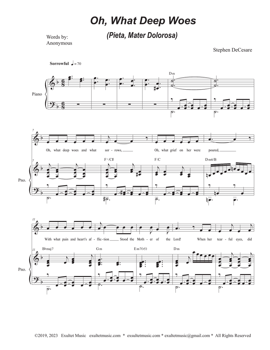 Oh, What Deep Woes (Pieta, Mater Dolorosa) (Vocal solo - High Key) Piano, Vocal scores gallery preview page 1