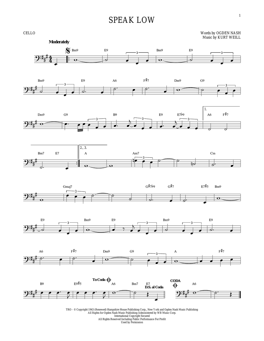 Speak Low Cello Solo scores gallery preview page 1