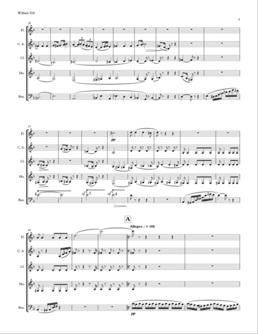 Rossini: William Tell Overture in D for Woodwind Quintet Woodwind Quintet scores gallery preview page 3