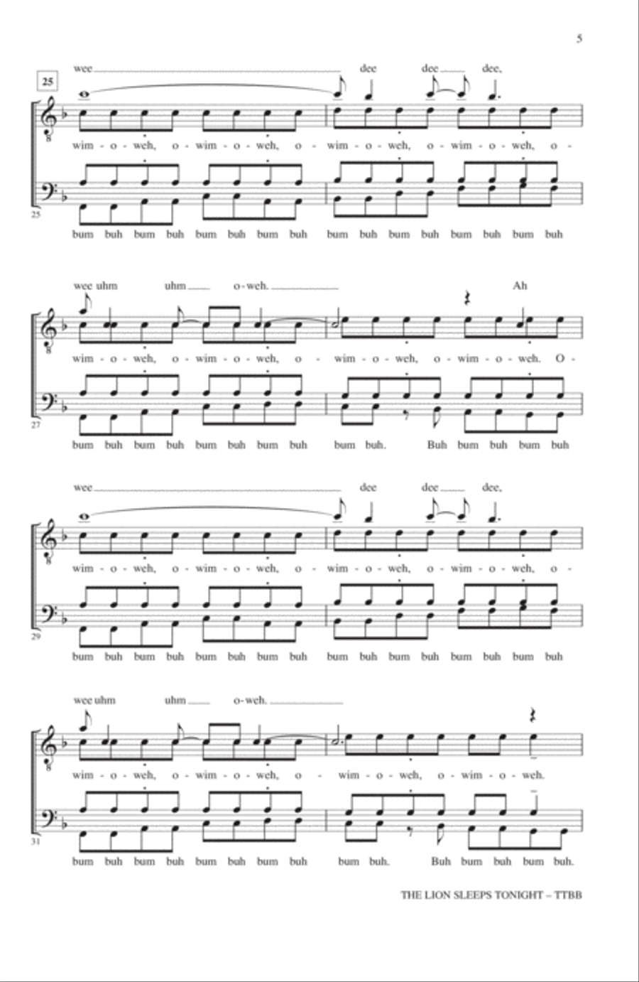 The Lion Sleeps Tonight (arr. Kirby Shaw) TTBB scores gallery preview page 4