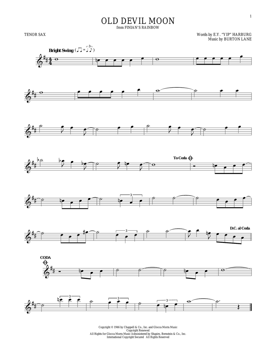 Old Devil Moon Tenor Saxophone scores gallery preview page 1