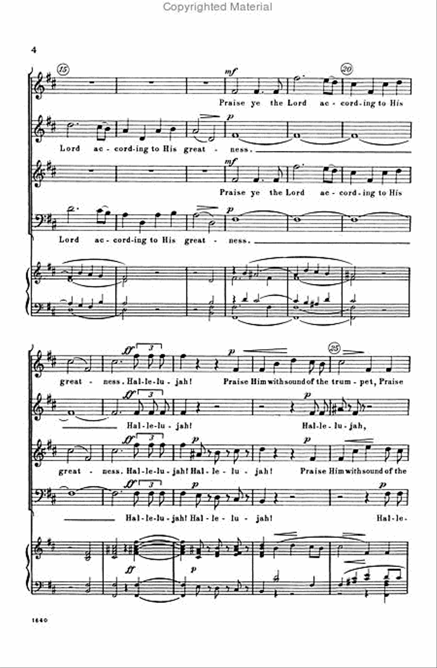 Psalm 150 (Hallelujah, Praise Ye the Lord) 4-Part scores gallery preview page 4