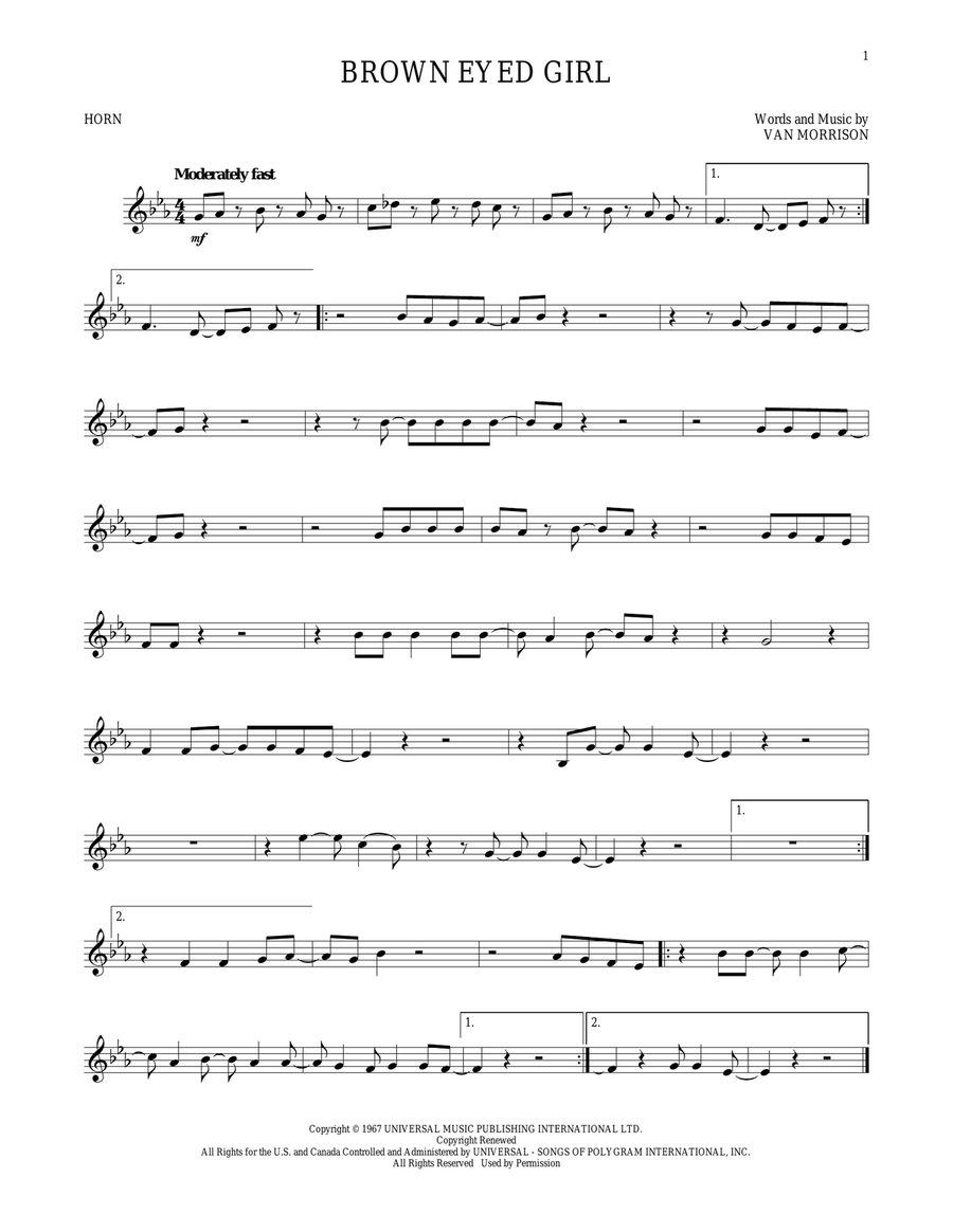 Brown Eyed Girl Horn Solo scores gallery preview page 1