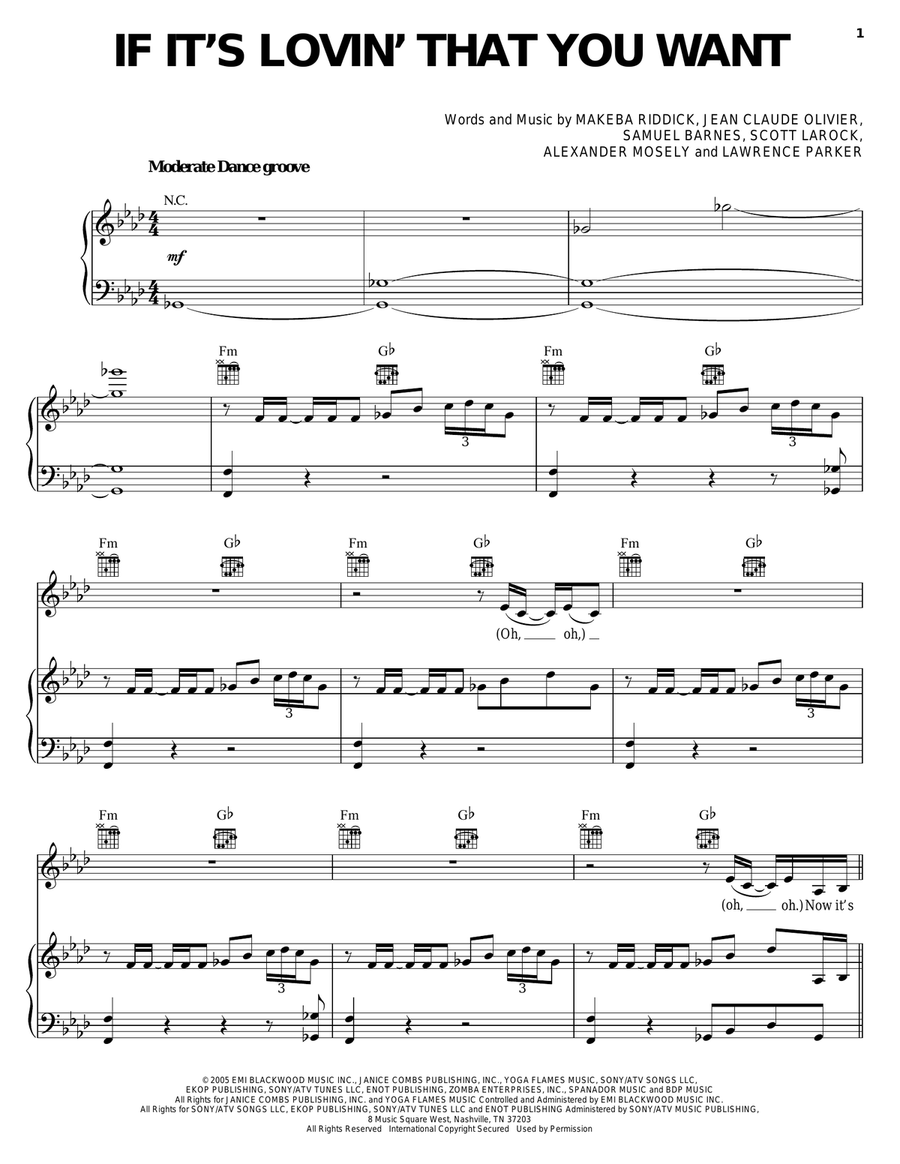 If It's Lovin' That You Want Piano, Vocal, Guitar scores gallery preview page 1