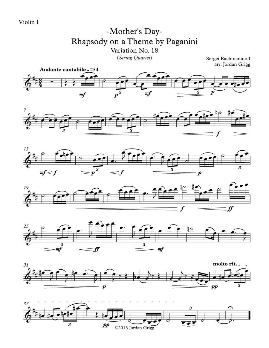 Mother's Day-Rhapsody on a Theme by Paganini Variation No.18 (String Quartet) String Quartet scores gallery preview page 4
